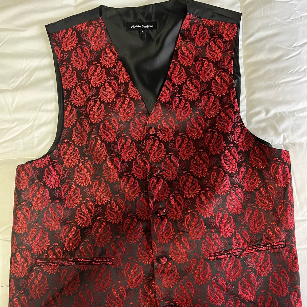 Men’s Formal Red Black Pattern Vest Dress Up Sz Large